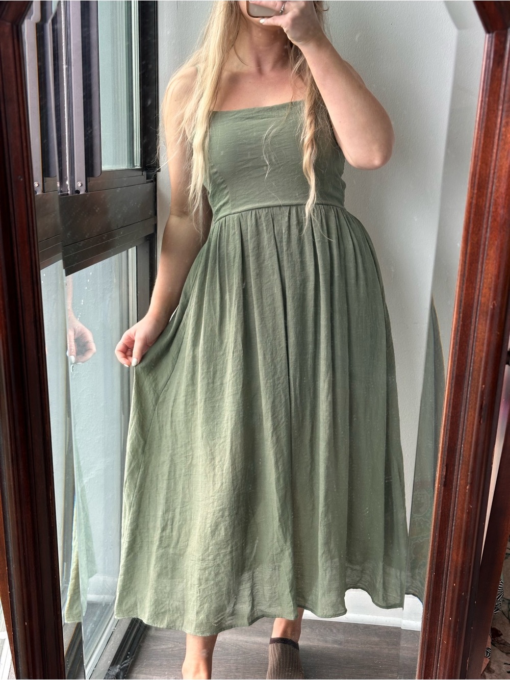 Women's Olive Green A-Line Dress - Picture 2 of 11